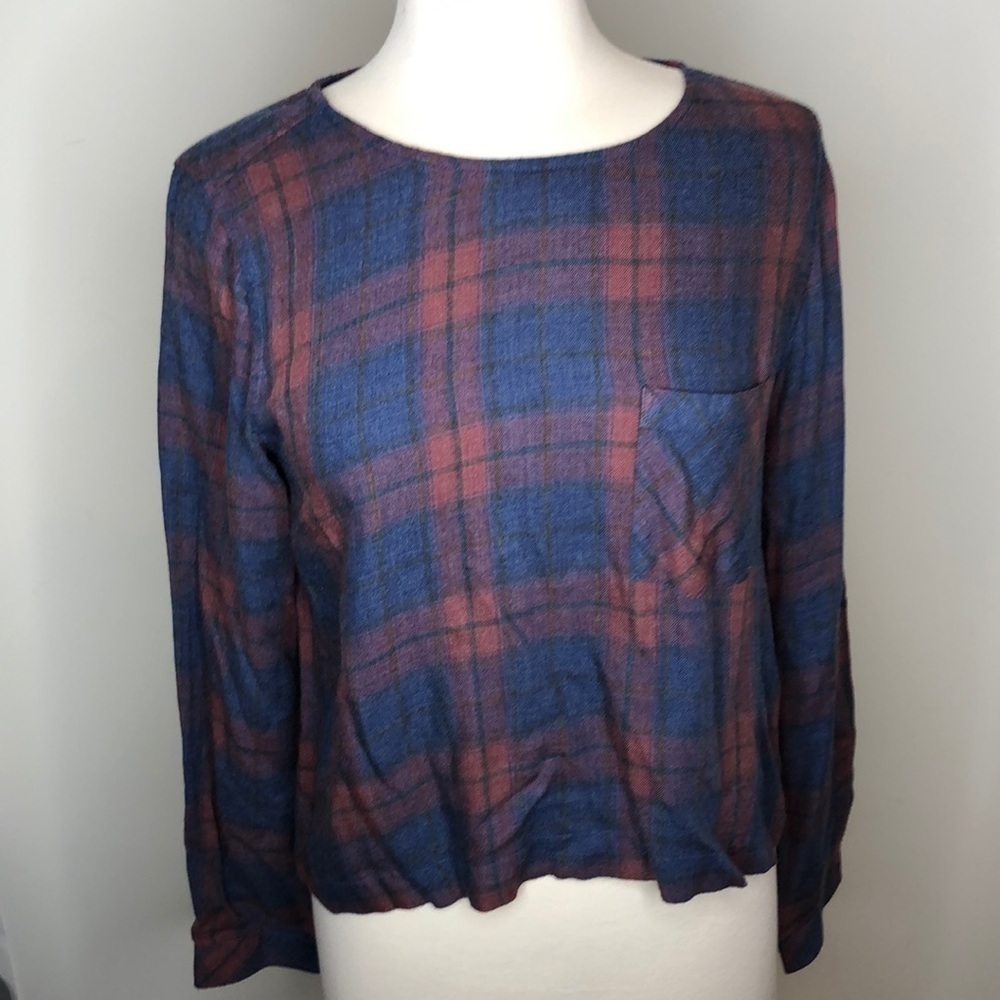 Cloth & Stone Plaid Lace Up Shirt Small